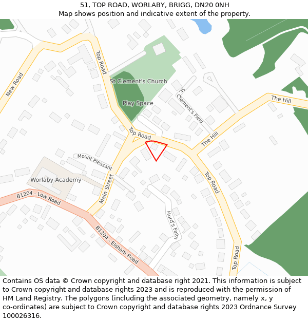 51, TOP ROAD, WORLABY, BRIGG, DN20 0NH: Location map and indicative extent of plot