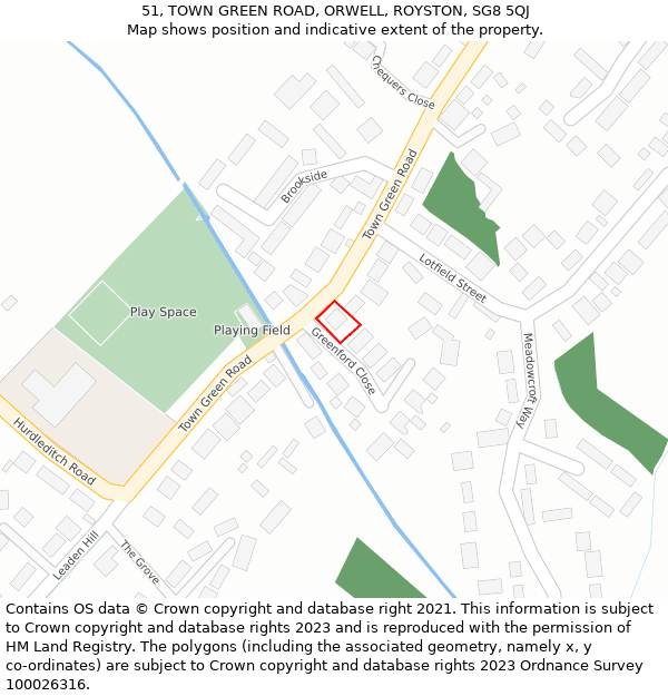 51, TOWN GREEN ROAD, ORWELL, ROYSTON, SG8 5QJ: Location map and indicative extent of plot