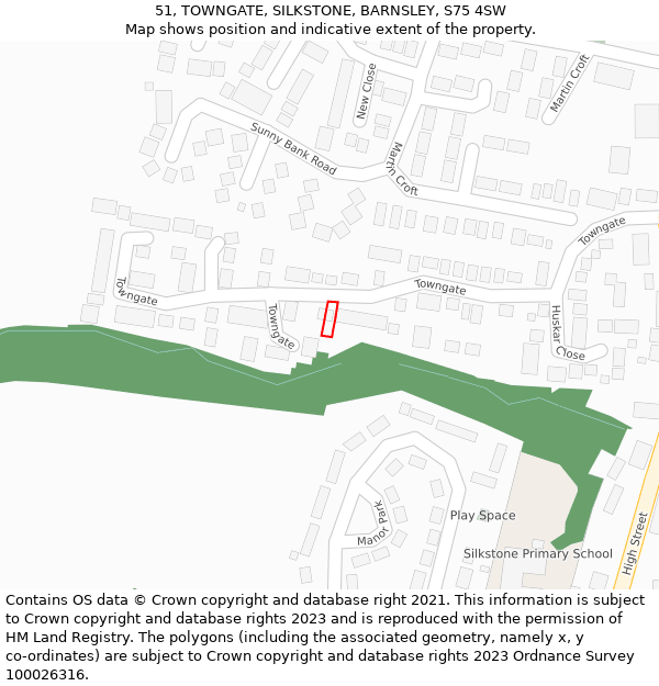 51, TOWNGATE, SILKSTONE, BARNSLEY, S75 4SW: Location map and indicative extent of plot