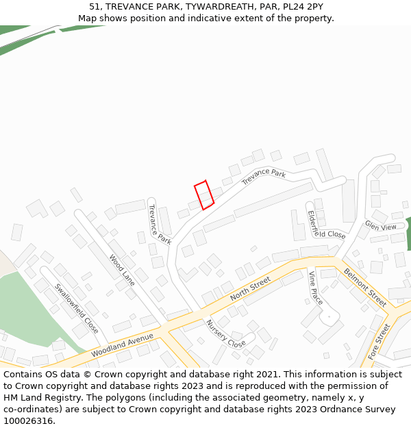 51, TREVANCE PARK, TYWARDREATH, PAR, PL24 2PY: Location map and indicative extent of plot