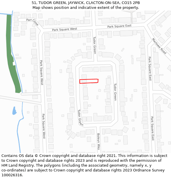 51, TUDOR GREEN, JAYWICK, CLACTON-ON-SEA, CO15 2PB: Location map and indicative extent of plot