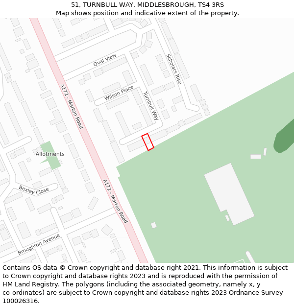 51, TURNBULL WAY, MIDDLESBROUGH, TS4 3RS: Location map and indicative extent of plot