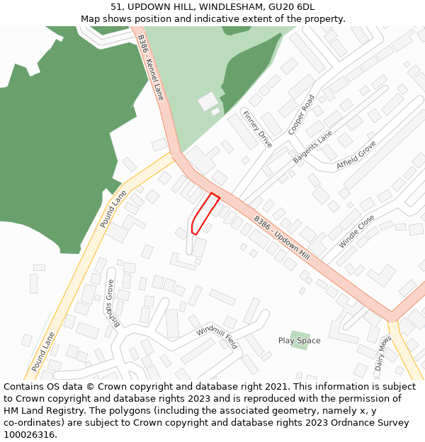 51, UPDOWN HILL, WINDLESHAM, GU20 6DL: Location map and indicative extent of plot