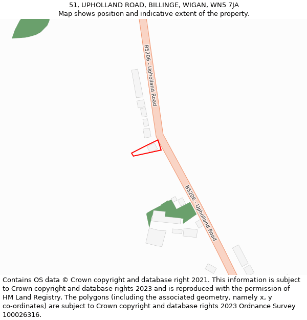 51, UPHOLLAND ROAD, BILLINGE, WIGAN, WN5 7JA: Location map and indicative extent of plot