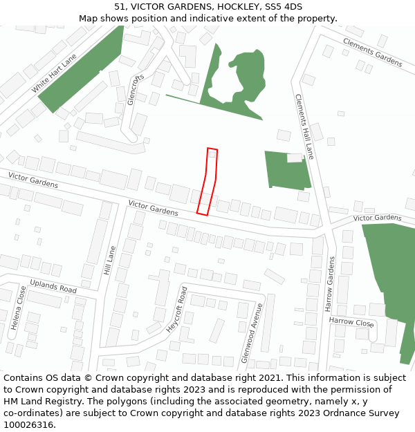 51, VICTOR GARDENS, HOCKLEY, SS5 4DS: Location map and indicative extent of plot