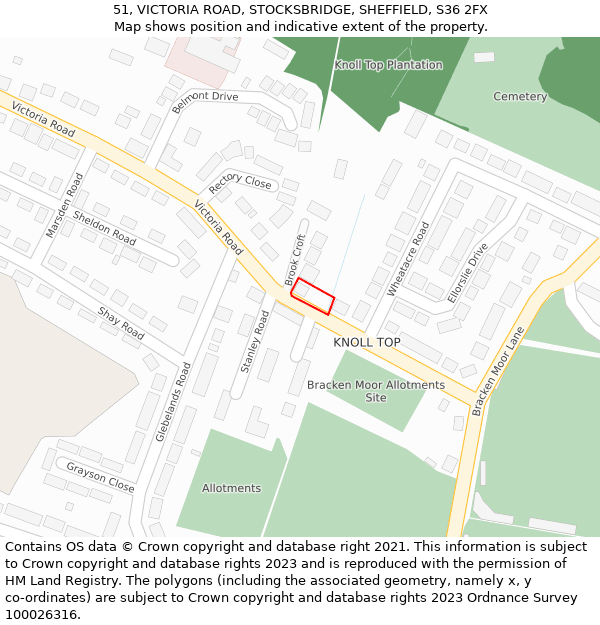 51, VICTORIA ROAD, STOCKSBRIDGE, SHEFFIELD, S36 2FX: Location map and indicative extent of plot