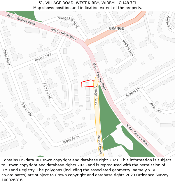 51, VILLAGE ROAD, WEST KIRBY, WIRRAL, CH48 7EL: Location map and indicative extent of plot