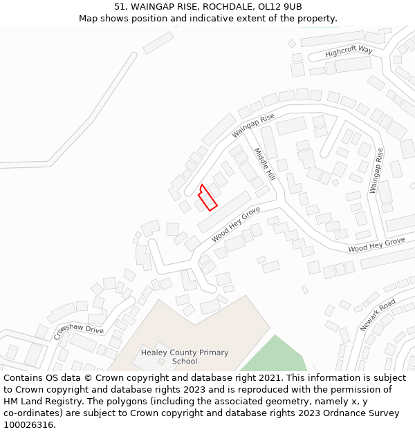 51, WAINGAP RISE, ROCHDALE, OL12 9UB: Location map and indicative extent of plot