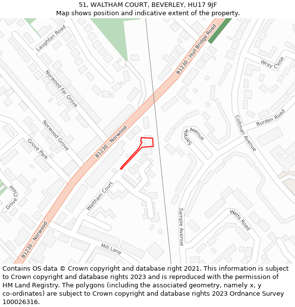 51, WALTHAM COURT, BEVERLEY, HU17 9JF: Location map and indicative extent of plot