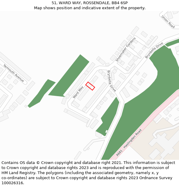 51, WARD WAY, ROSSENDALE, BB4 6SP: Location map and indicative extent of plot
