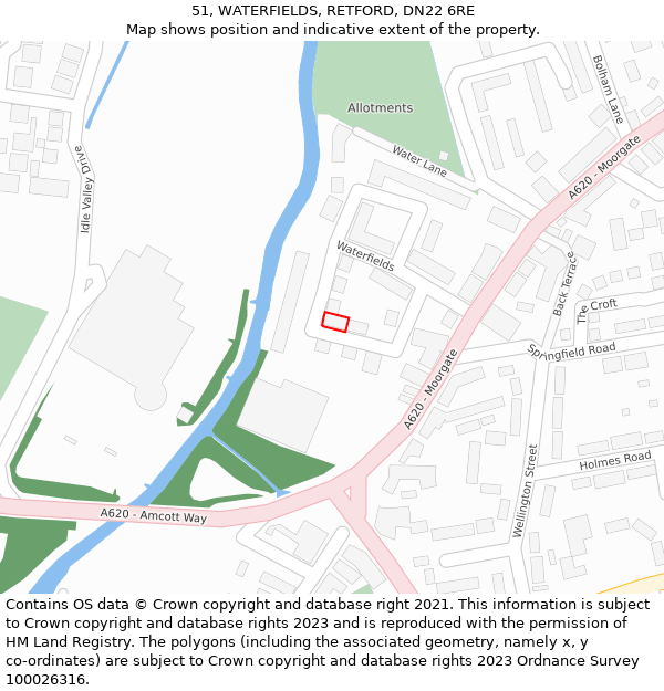 51, WATERFIELDS, RETFORD, DN22 6RE: Location map and indicative extent of plot