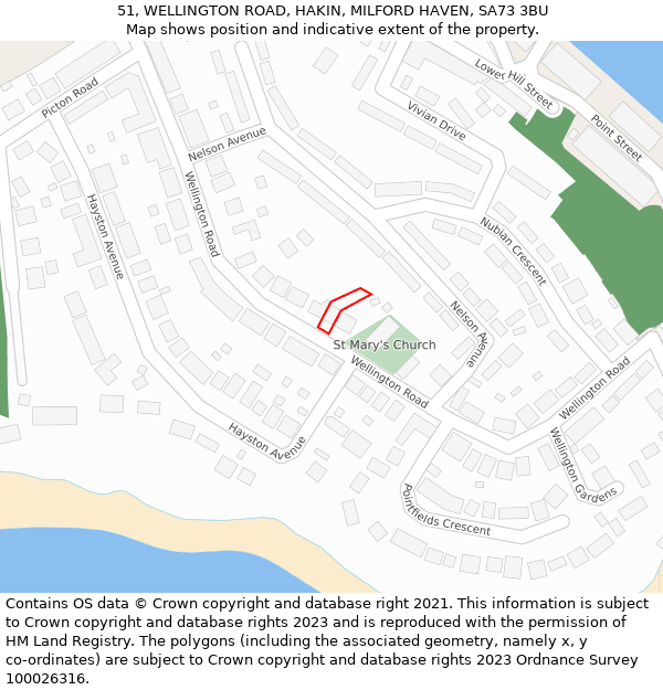 51, WELLINGTON ROAD, HAKIN, MILFORD HAVEN, SA73 3BU: Location map and indicative extent of plot