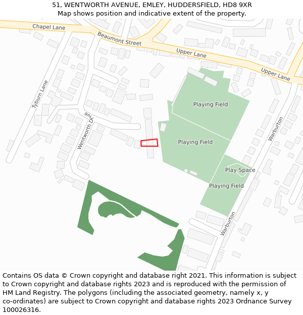 51, WENTWORTH AVENUE, EMLEY, HUDDERSFIELD, HD8 9XR: Location map and indicative extent of plot