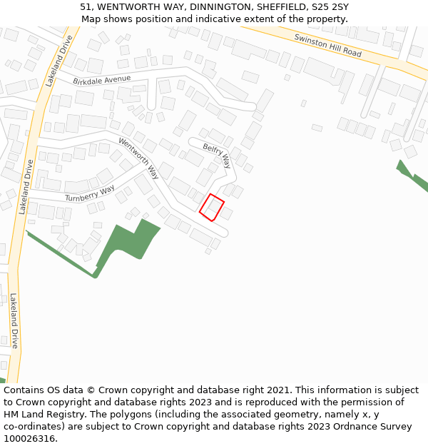 51, WENTWORTH WAY, DINNINGTON, SHEFFIELD, S25 2SY: Location map and indicative extent of plot