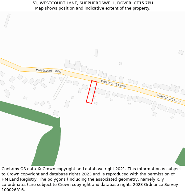 51, WESTCOURT LANE, SHEPHERDSWELL, DOVER, CT15 7PU: Location map and indicative extent of plot