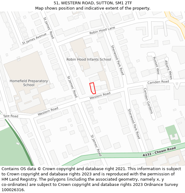 51, WESTERN ROAD, SUTTON, SM1 2TF: Location map and indicative extent of plot