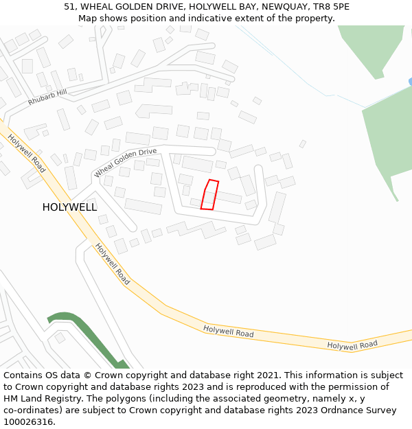 51, WHEAL GOLDEN DRIVE, HOLYWELL BAY, NEWQUAY, TR8 5PE: Location map and indicative extent of plot