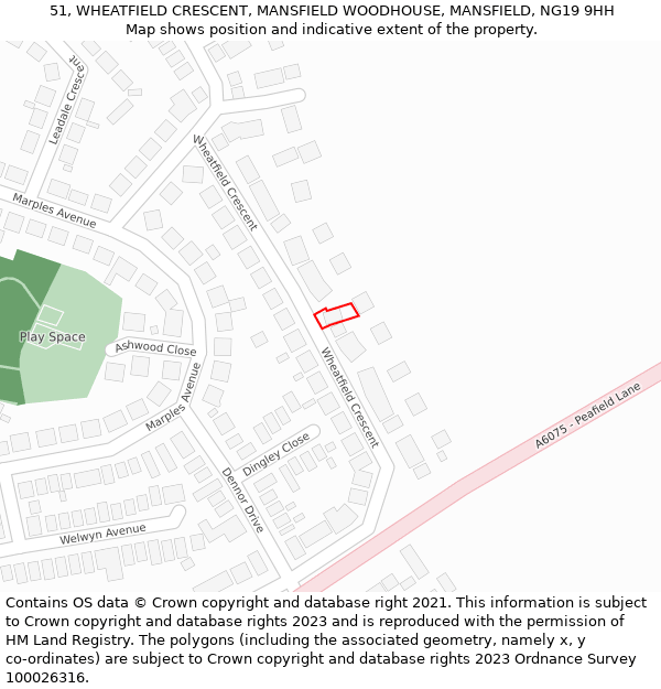 51, WHEATFIELD CRESCENT, MANSFIELD WOODHOUSE, MANSFIELD, NG19 9HH: Location map and indicative extent of plot