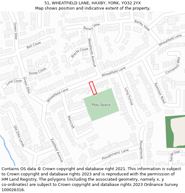 51, WHEATFIELD LANE, HAXBY, YORK, YO32 2YX: Location map and indicative extent of plot