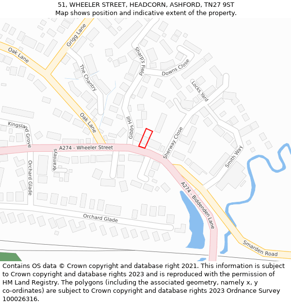 51, WHEELER STREET, HEADCORN, ASHFORD, TN27 9ST: Location map and indicative extent of plot