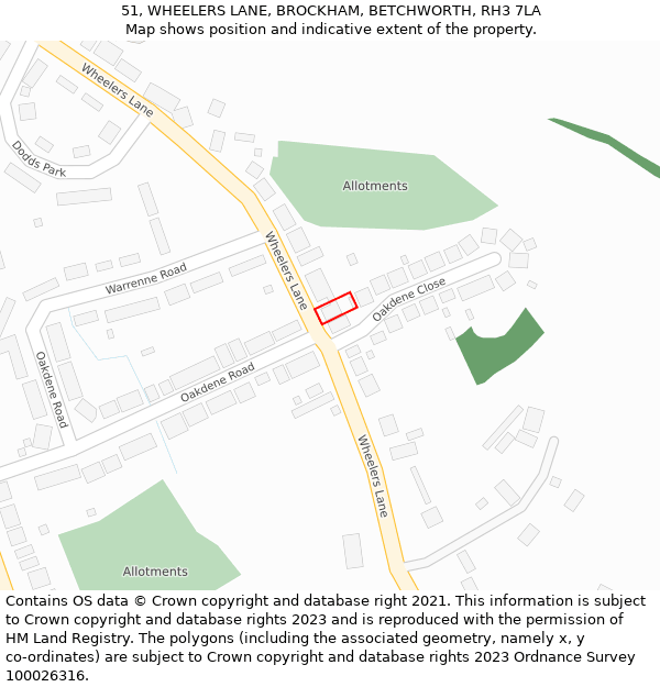 51, WHEELERS LANE, BROCKHAM, BETCHWORTH, RH3 7LA: Location map and indicative extent of plot