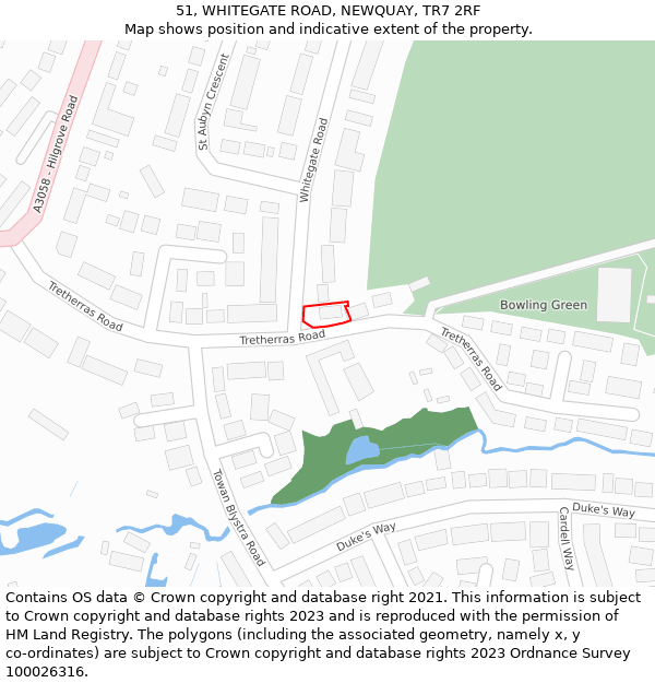 51, WHITEGATE ROAD, NEWQUAY, TR7 2RF: Location map and indicative extent of plot