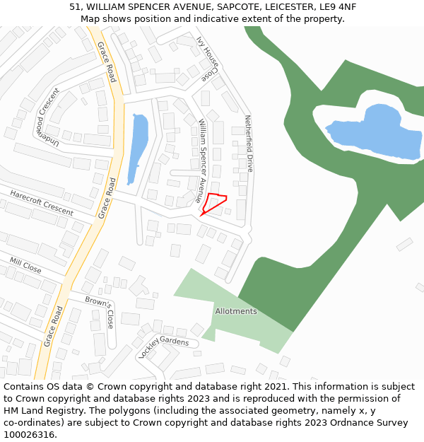 51, WILLIAM SPENCER AVENUE, SAPCOTE, LEICESTER, LE9 4NF: Location map and indicative extent of plot