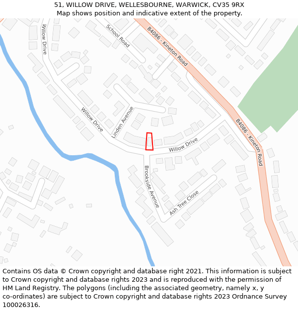 51, WILLOW DRIVE, WELLESBOURNE, WARWICK, CV35 9RX: Location map and indicative extent of plot