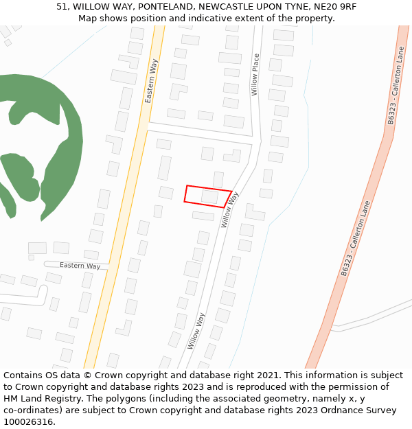51, WILLOW WAY, PONTELAND, NEWCASTLE UPON TYNE, NE20 9RF: Location map and indicative extent of plot