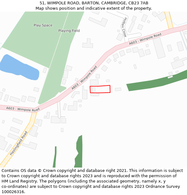 51, WIMPOLE ROAD, BARTON, CAMBRIDGE, CB23 7AB: Location map and indicative extent of plot