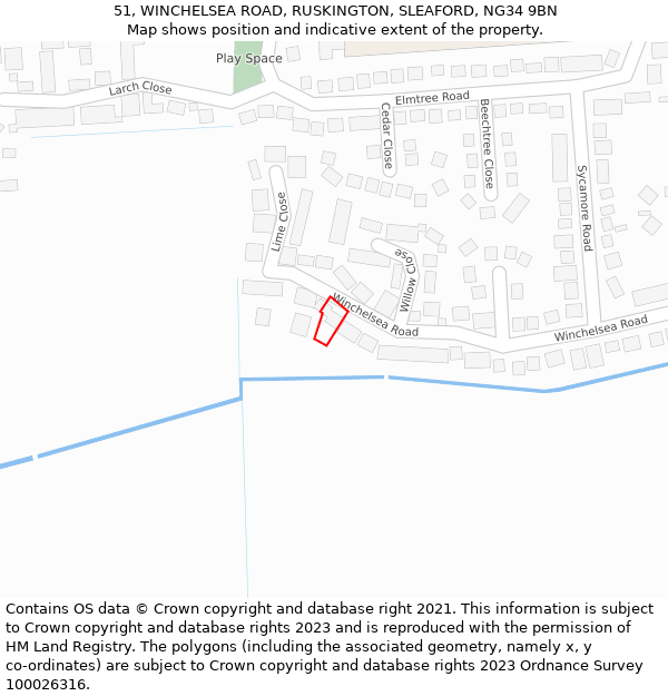 51, WINCHELSEA ROAD, RUSKINGTON, SLEAFORD, NG34 9BN: Location map and indicative extent of plot