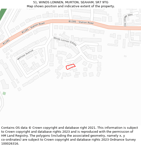 51, WINDS LONNEN, MURTON, SEAHAM, SR7 9TG: Location map and indicative extent of plot