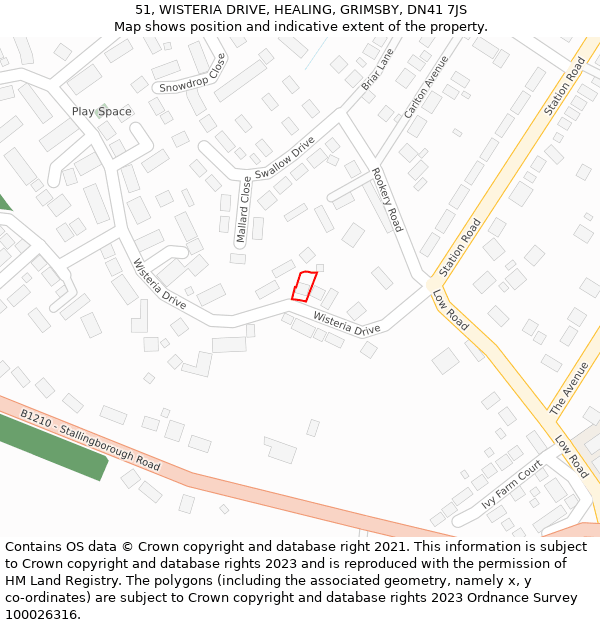 51, WISTERIA DRIVE, HEALING, GRIMSBY, DN41 7JS: Location map and indicative extent of plot