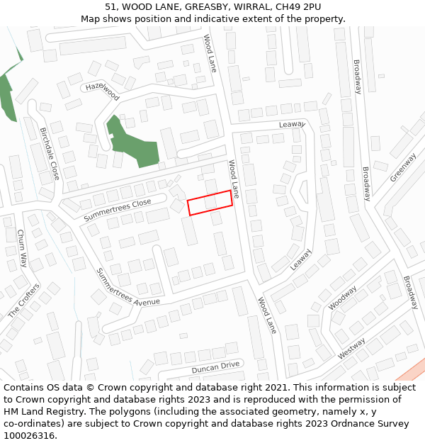 51, WOOD LANE, GREASBY, WIRRAL, CH49 2PU: Location map and indicative extent of plot