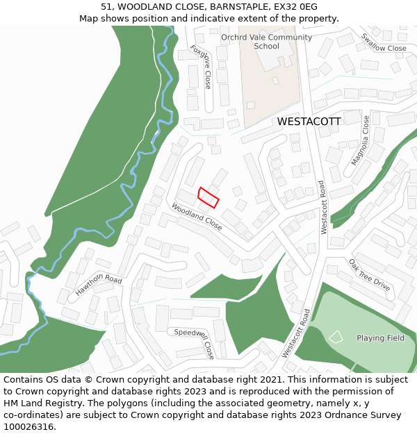 51, WOODLAND CLOSE, BARNSTAPLE, EX32 0EG: Location map and indicative extent of plot