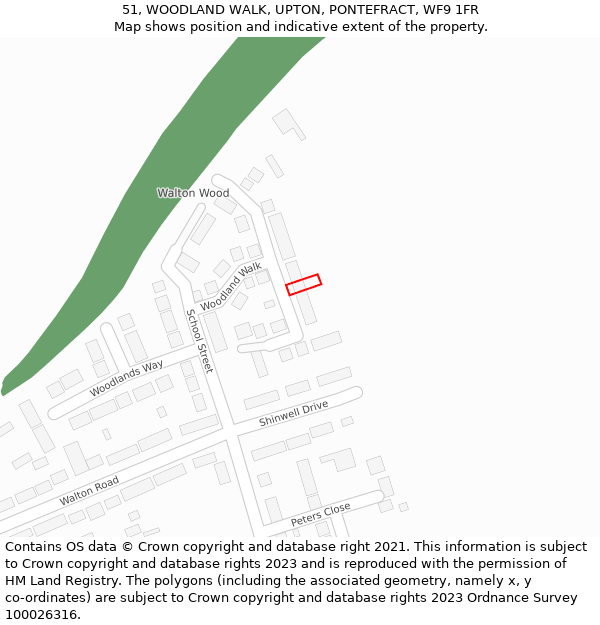 51, WOODLAND WALK, UPTON, PONTEFRACT, WF9 1FR: Location map and indicative extent of plot