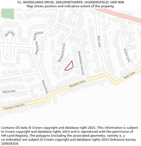 51, WOODLANDS DRIVE, SKELMANTHORPE, HUDDERSFIELD, HD8 9DB: Location map and indicative extent of plot