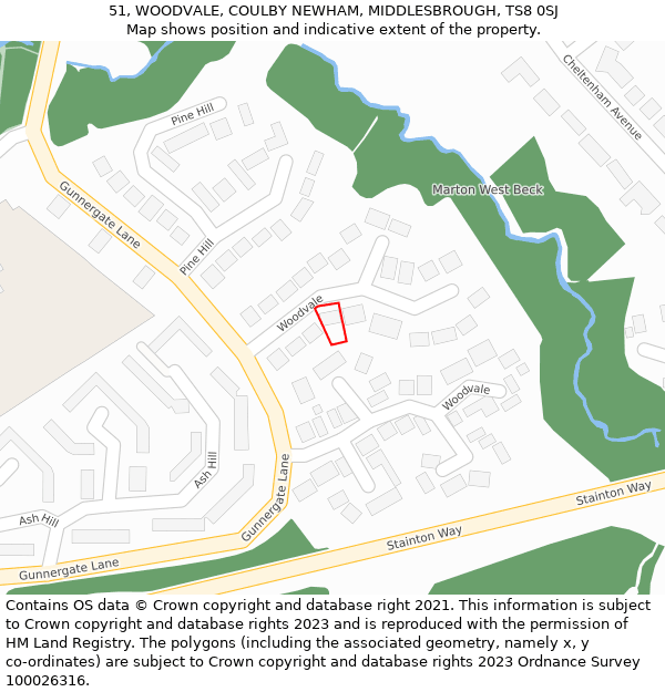 51, WOODVALE, COULBY NEWHAM, MIDDLESBROUGH, TS8 0SJ: Location map and indicative extent of plot