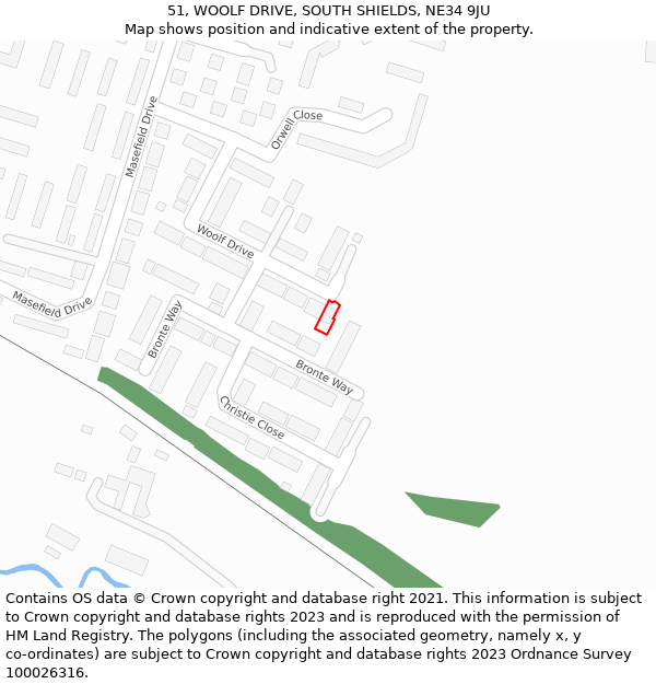 51, WOOLF DRIVE, SOUTH SHIELDS, NE34 9JU: Location map and indicative extent of plot