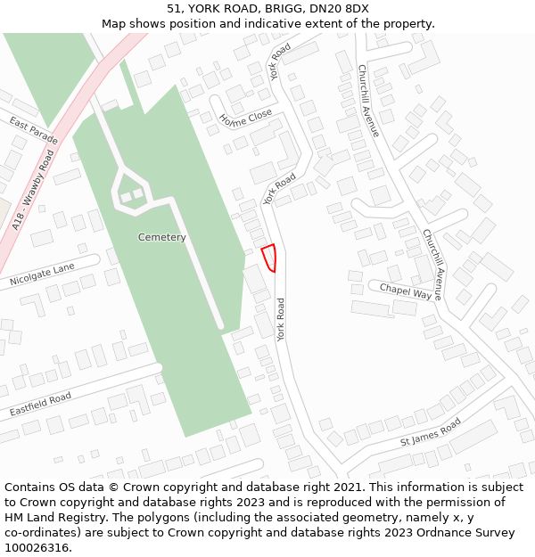 51, YORK ROAD, BRIGG, DN20 8DX: Location map and indicative extent of plot