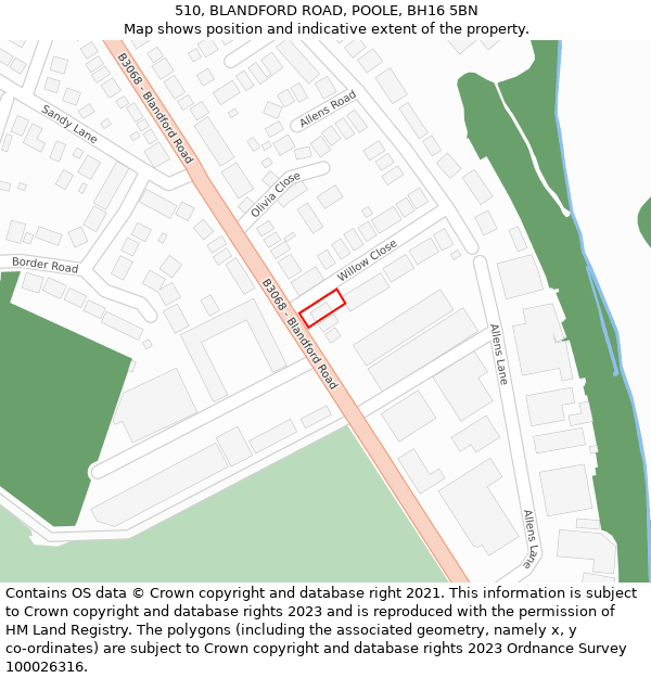 510, BLANDFORD ROAD, POOLE, BH16 5BN: Location map and indicative extent of plot