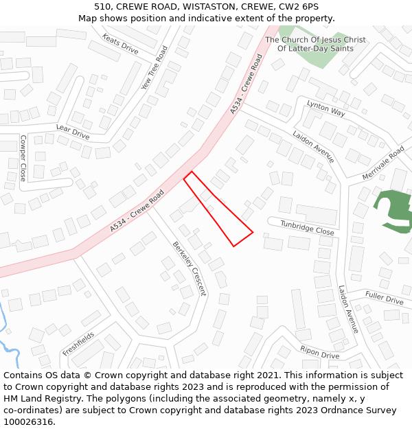 510, CREWE ROAD, WISTASTON, CREWE, CW2 6PS: Location map and indicative extent of plot