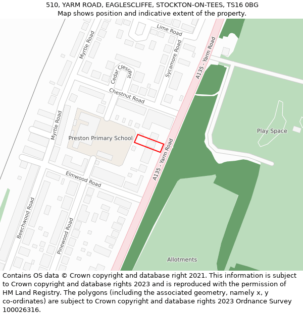 510, YARM ROAD, EAGLESCLIFFE, STOCKTON-ON-TEES, TS16 0BG: Location map and indicative extent of plot