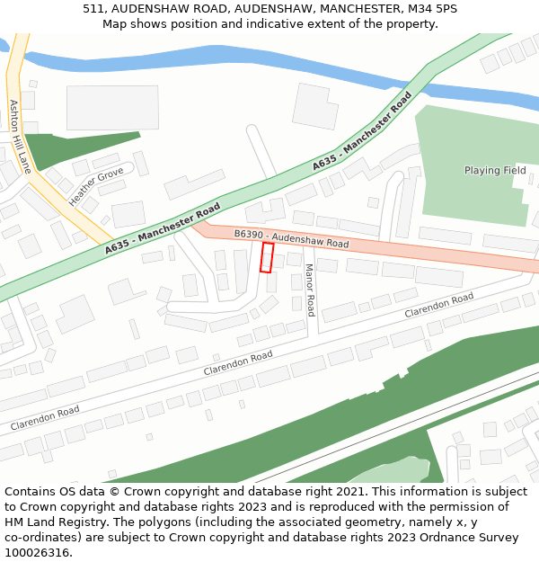 511, AUDENSHAW ROAD, AUDENSHAW, MANCHESTER, M34 5PS: Location map and indicative extent of plot