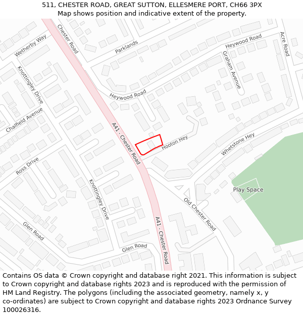 511, CHESTER ROAD, GREAT SUTTON, ELLESMERE PORT, CH66 3PX: Location map and indicative extent of plot