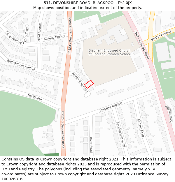 511, DEVONSHIRE ROAD, BLACKPOOL, FY2 0JX: Location map and indicative extent of plot