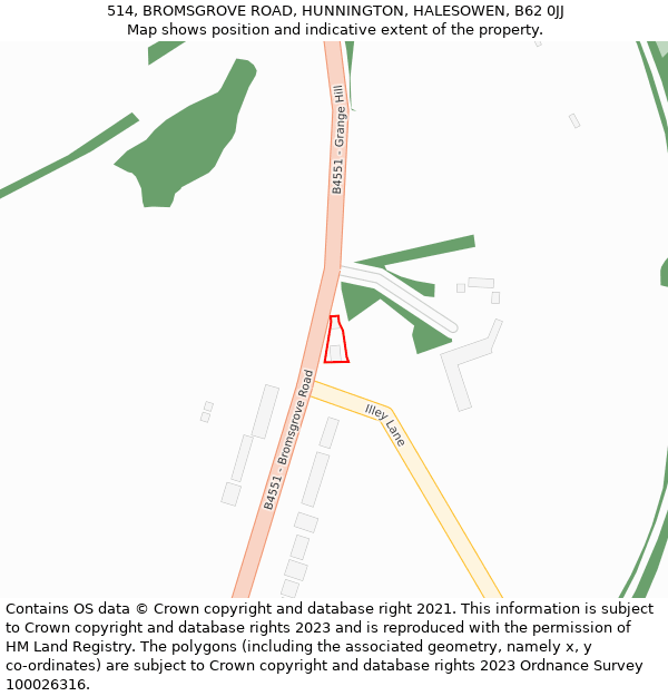 514, BROMSGROVE ROAD, HUNNINGTON, HALESOWEN, B62 0JJ: Location map and indicative extent of plot