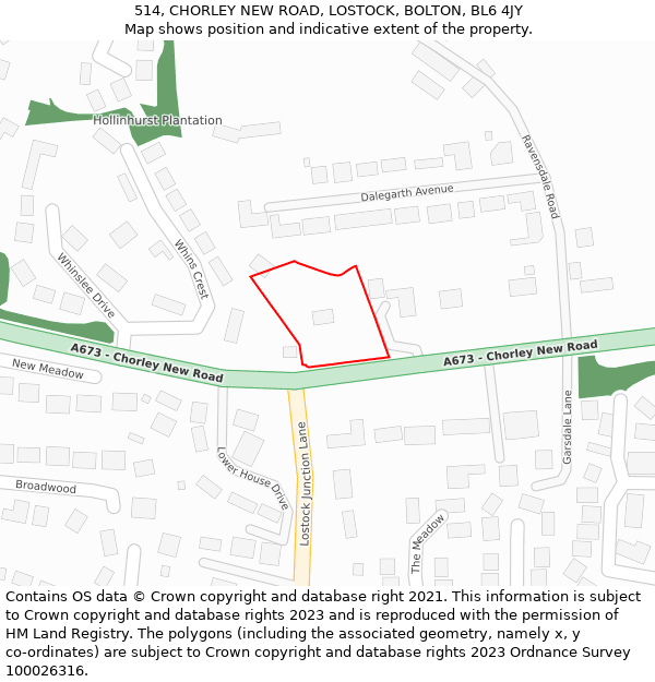 514, CHORLEY NEW ROAD, LOSTOCK, BOLTON, BL6 4JY: Location map and indicative extent of plot