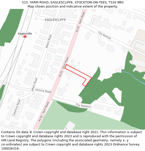 515, YARM ROAD, EAGLESCLIFFE, STOCKTON-ON-TEES, TS16 9BG: Location map and indicative extent of plot