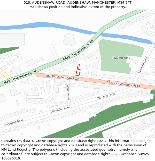 518, AUDENSHAW ROAD, AUDENSHAW, MANCHESTER, M34 5PT: Location map and indicative extent of plot